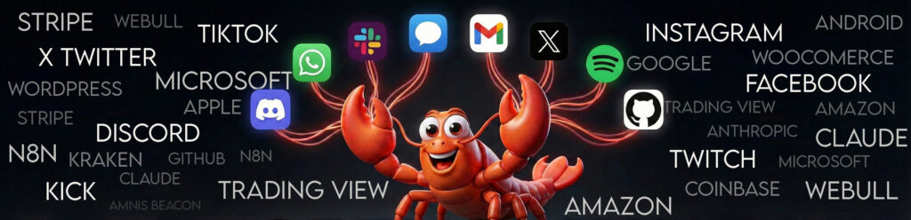 OpenClaw Automation AI banner showing different platforms openclaw connects to.
